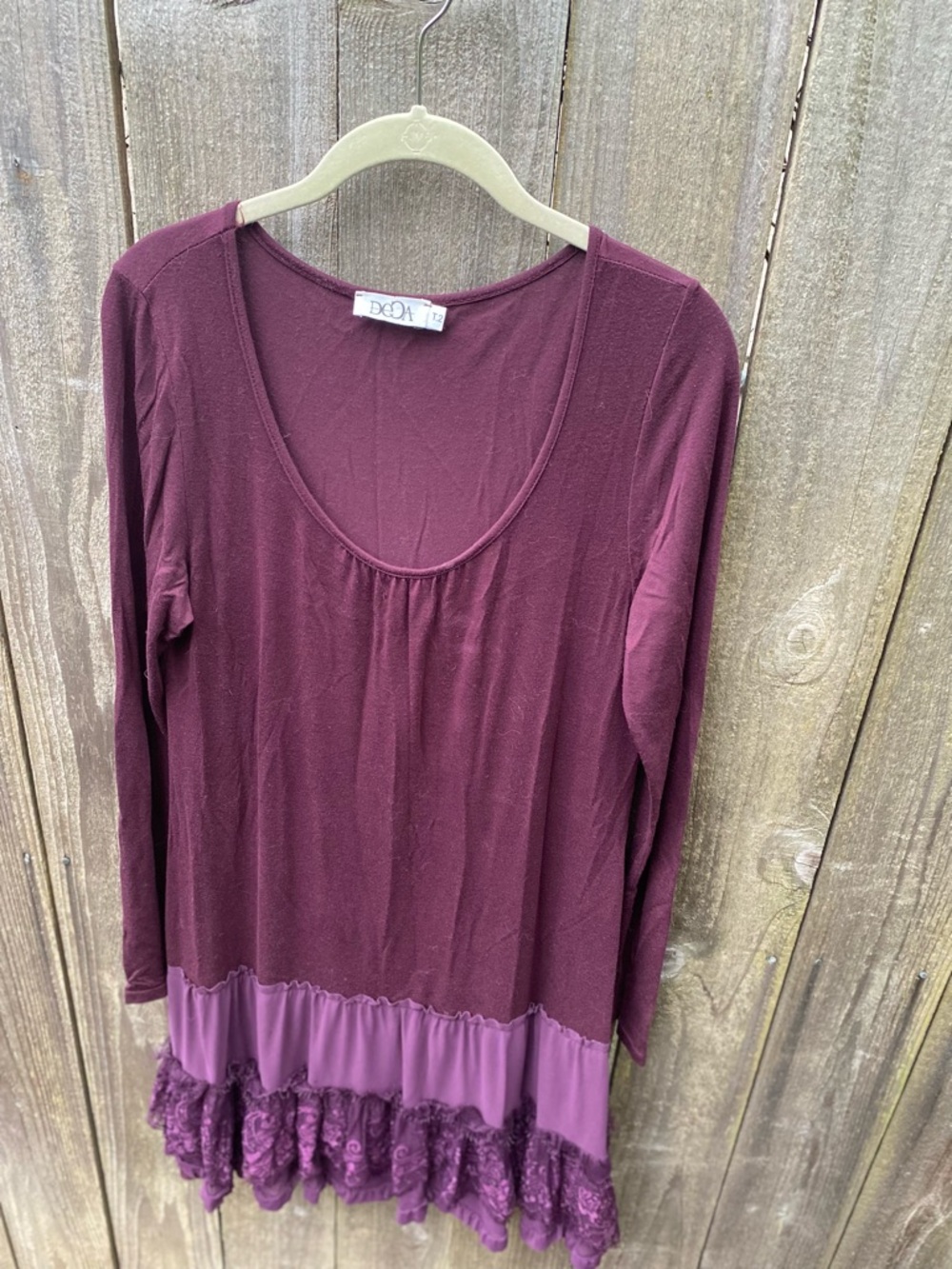 Plum Layered Ruffle Hem Long Sleeve Dress